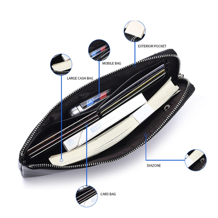 Men Long Wallet Soft Leather Zipper Mini Phone Bag Clutch Bag