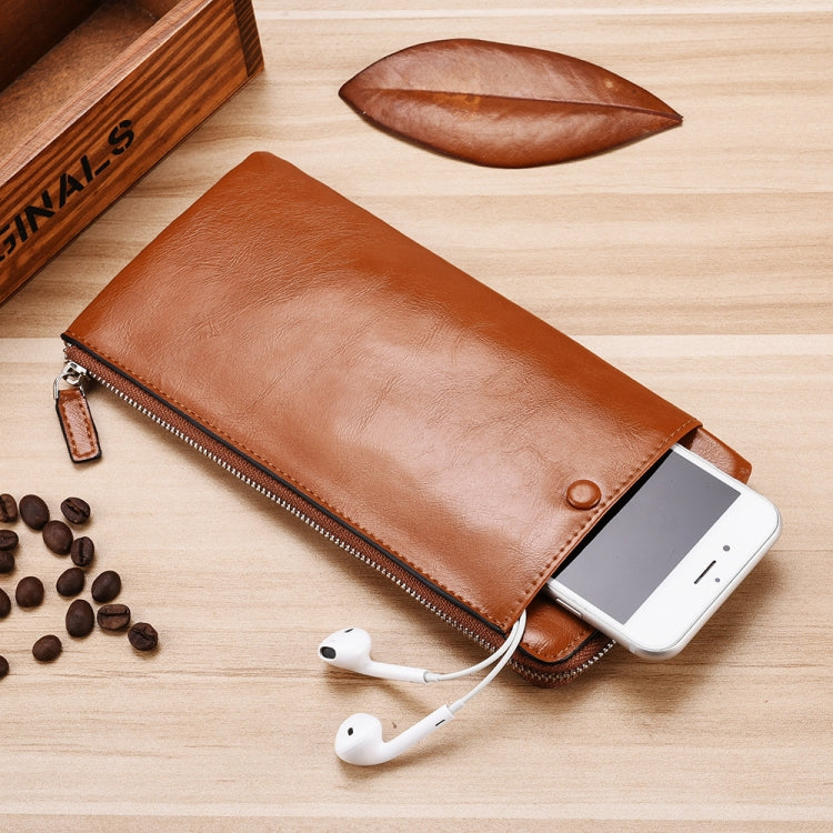 Men Long Wallet Soft Leather Zipper Mini Phone Bag Clutch Bag