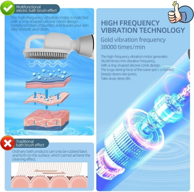 Electric Bath Brush Silicone Vibration Long-handled Back Spa Shower