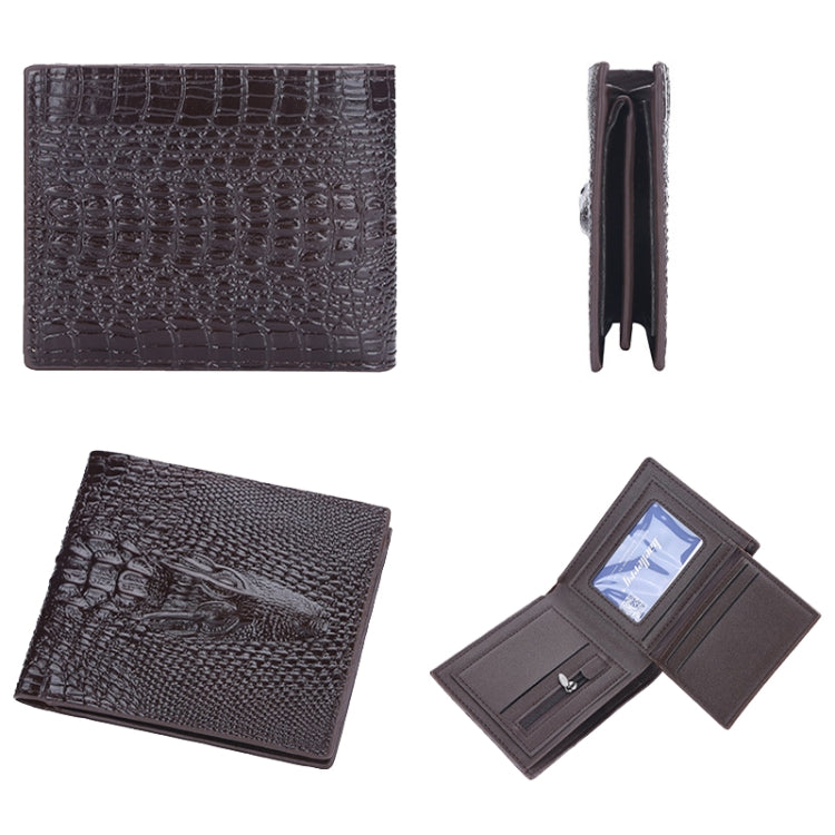 Baellerry Crocodile Print Men Short Wallet Vintage Multi-card Slot Coin Purse