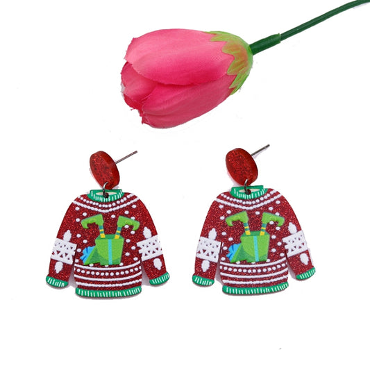 1pair Sweater Christmas Earrings Cute Elk Snowman  Earstuds