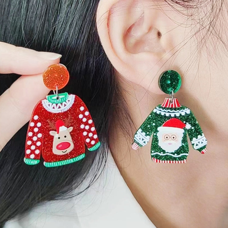 1pair Sweater Christmas Earrings Cute Elk Snowman  Earstuds