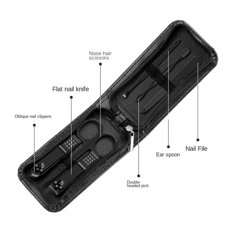 6pcs /Set Portable Nail Clipper Kit Household Nail Clipper Pedicure Tools, Dark Green, Black