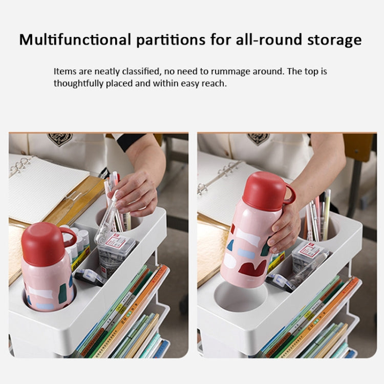 5-layer Movable Trolley Plastic Storage Rack for Student Books Vertical Bookshelves