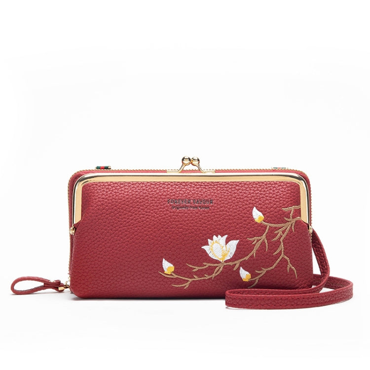 Embroidered Large Capacity Single-shoulder Phone Bag Crossbody Zipper Long Ladies Wallet