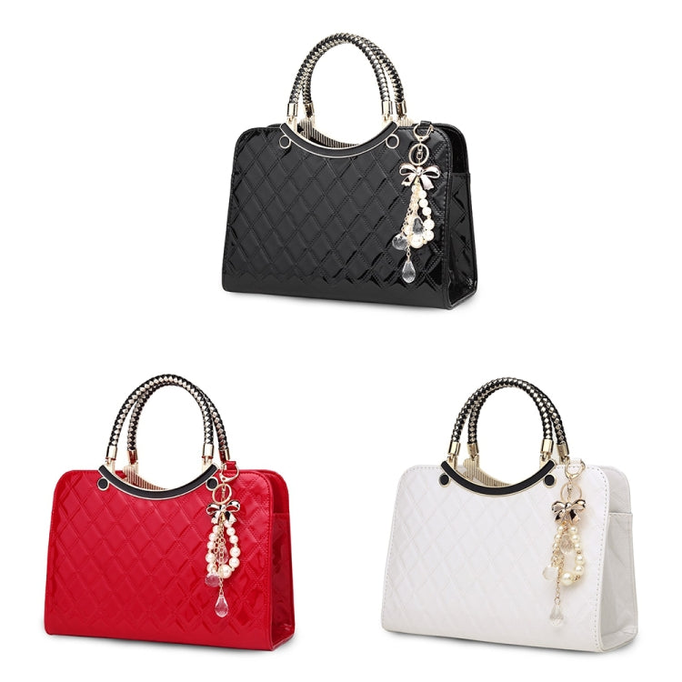 Large capacity PU Leather Diamond Pattern Ladies Handbag with Hanging Ornaments