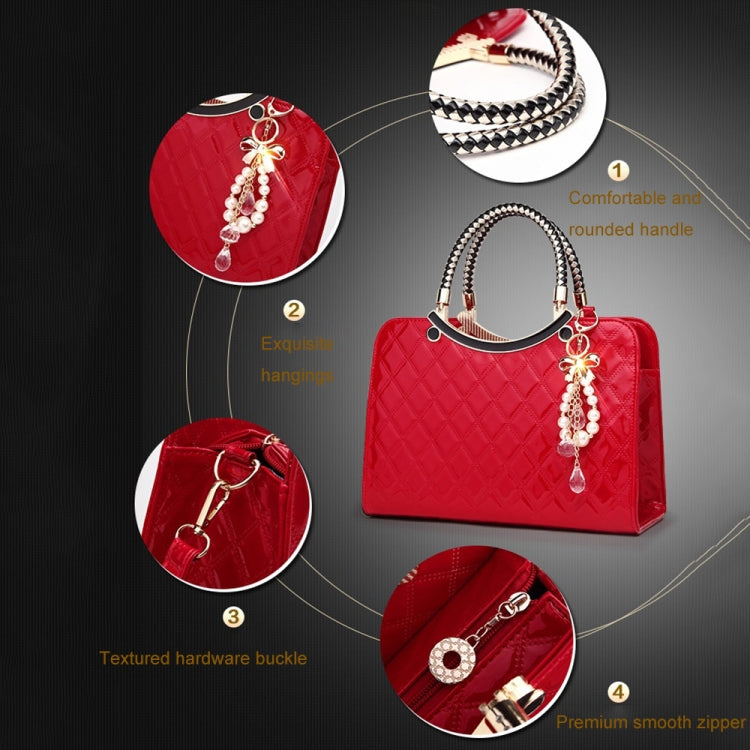 Large capacity PU Leather Diamond Pattern Ladies Handbag with Hanging Ornaments