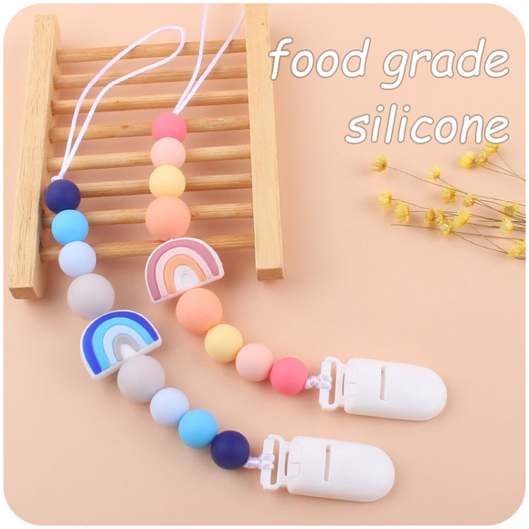Baby Anti-drop Chain Pacifier Clips Silicone Rainbow Beads Dummy Holder Nipple Clip, Rainbow Pink, Rainbow Blue, Rainbow Purple