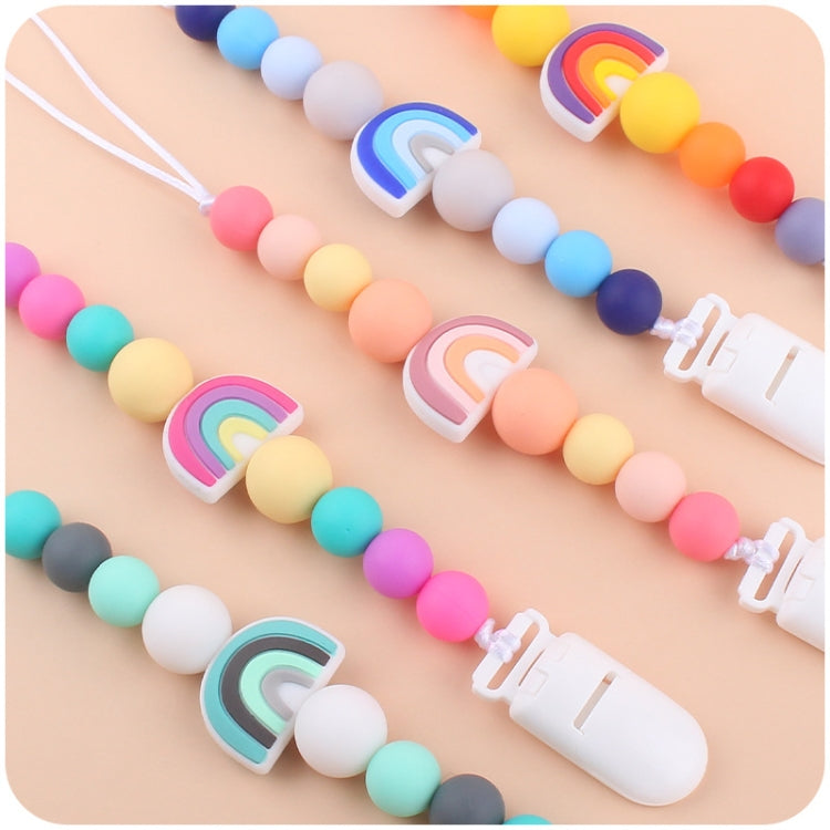 Baby Anti-drop Chain Pacifier Clips Silicone Rainbow Beads Dummy Holder Nipple Clip, Rainbow Pink, Rainbow Blue, Rainbow Purple