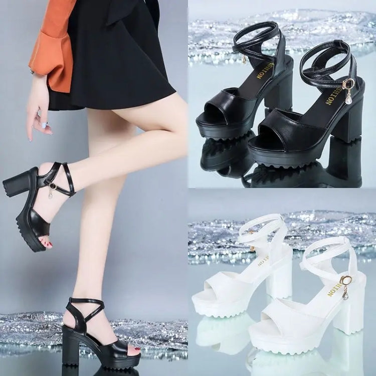 Women Heel Sandals Chunky Heel Thick Bottom Waterproof Platform Cross Buckle Strap Open Toe Shoes