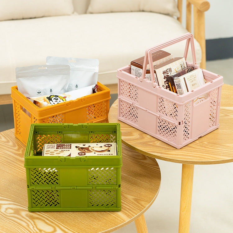 Stacking Folding Storage Baskets Home Kitchen Storage Bin Organizer With Handle, 24.4 x 18 x 1.4cm