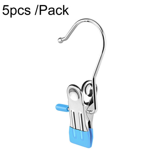 5pcs /Pack Stainless Steel Flat Clip With Hook Anti-Scratch Catch Laundry Drying Holder