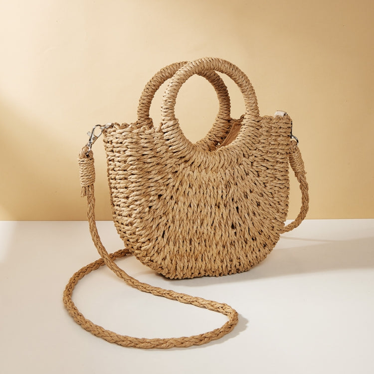 Half-moon Shape Straw Tote Bag Cross-body Woven Beach Single-shoulder Bag
