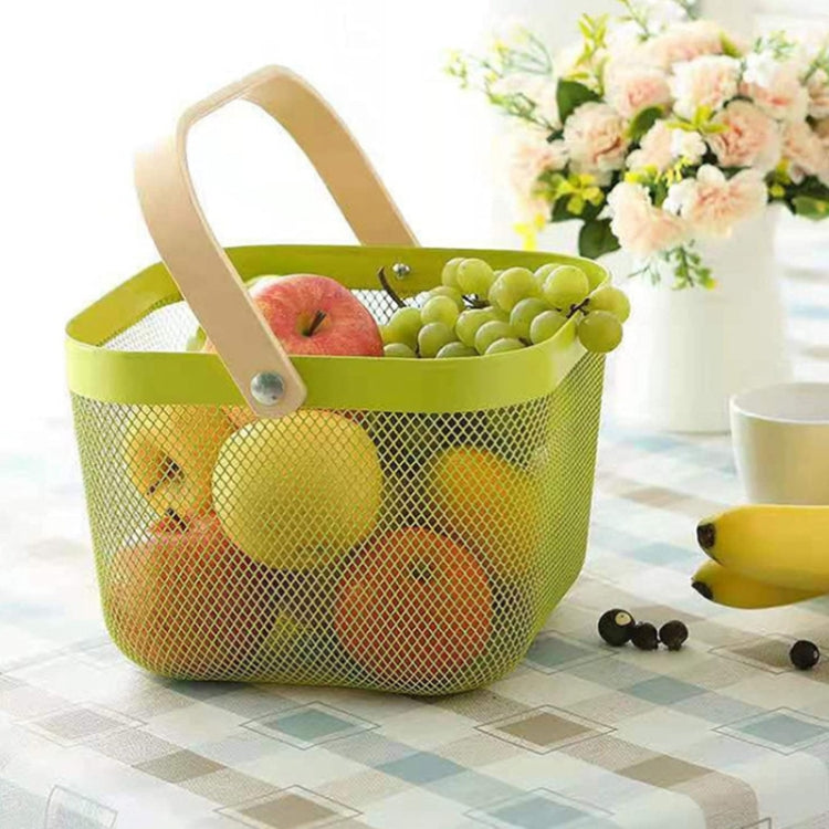 Wooden Handle Mesh Basket Snack Fruit Storage Basket