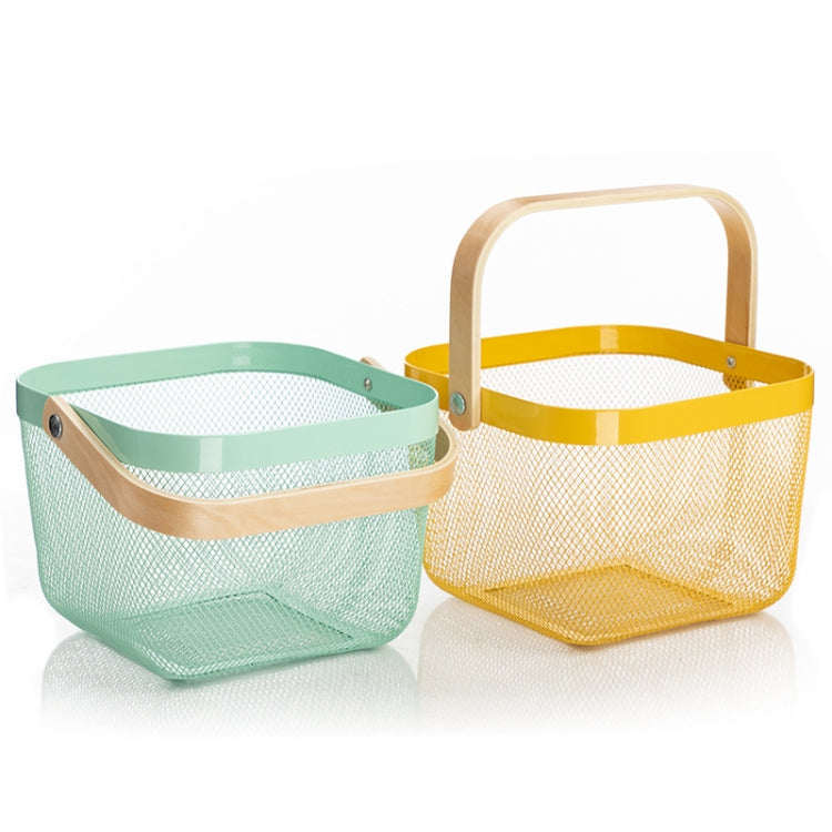 Wooden Handle Mesh Basket Snack Fruit Storage Basket