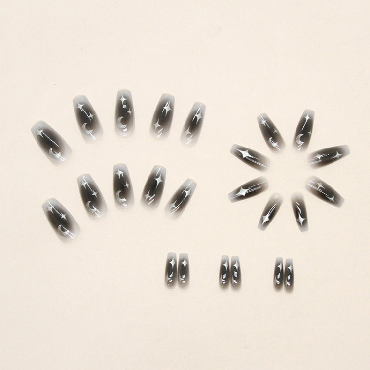 24pcs /Box  Press On Nails Dark Star and Moon Series False Nails Mid-Length Ballet Nails