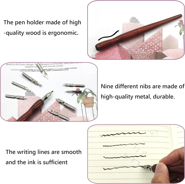 9 Calligraphy Nibs+ Dip Pen Set For Cartoon Sketching Art Drawing