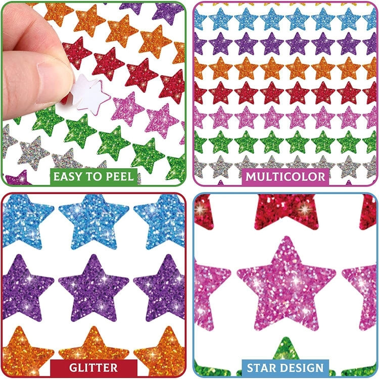 1500pcs / Pack Colorful Glitter Five-pointed Star Stickers Stationery Stickers
