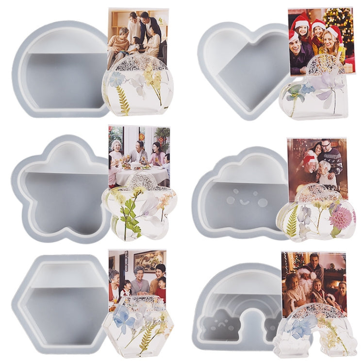 2pcs Business Card Holder Photo Clip Mold DIY Crystal Glue Resin Mold, Semicircle 003, Flower 004, Heart Shape 001, Hexagon 002, Clouds 005, Rainbow 006