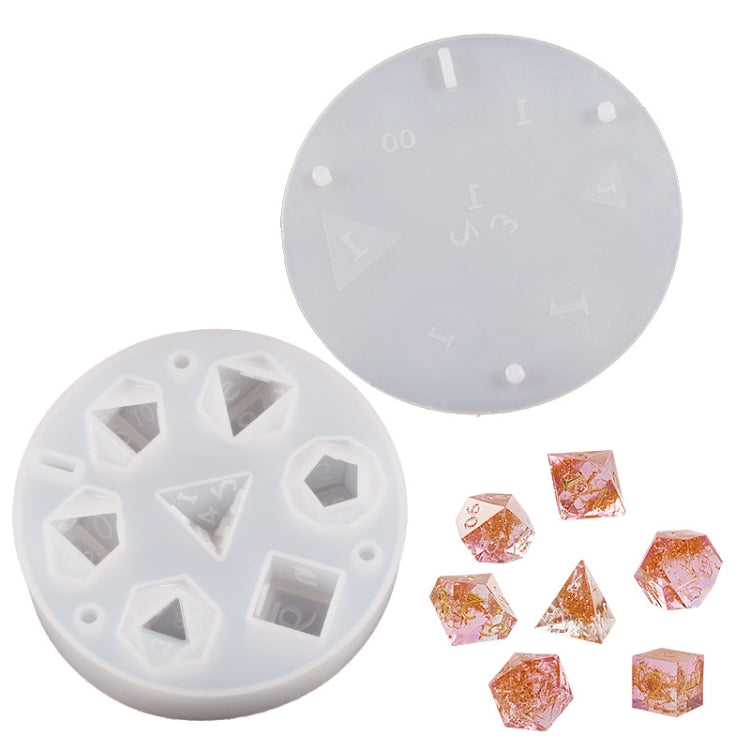Silicone Dice Resin Molds with 7 Standard Polyhedral Stereoscopic Dice Cavities, Dice