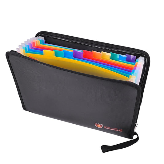 Fireproof Waterproof Accordion File Bag Document Organizer with 13 Pockets A4 Size