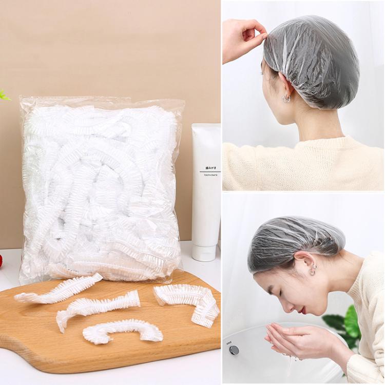 150pcs /Pack Disposable Shower Caps Waterproof Clear Hair Cap 23.5cm