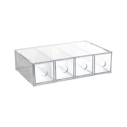 Acrylic Desk Organizer With 4 Drawers Stackable Glasses Display Case Makeup Brush Stationery Storage Box