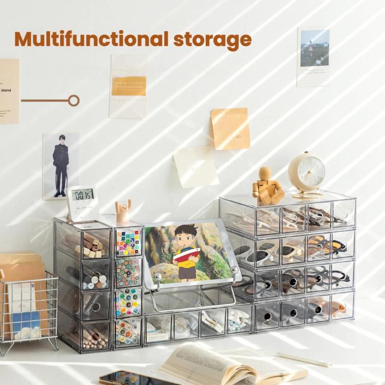 Acrylic Desk Organizer With 4 Drawers Stackable Glasses Display Case Makeup Brush Stationery Storage Box