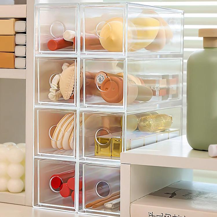 Acrylic Desk Organizer With 4 Drawers Stackable Glasses Display Case Makeup Brush Stationery Storage Box