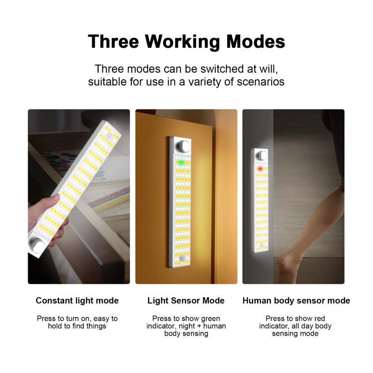 LED Cabinet Light Magnetic Motion Sensor Rechargeable Lamp 128 LEDs 3-color Temperature