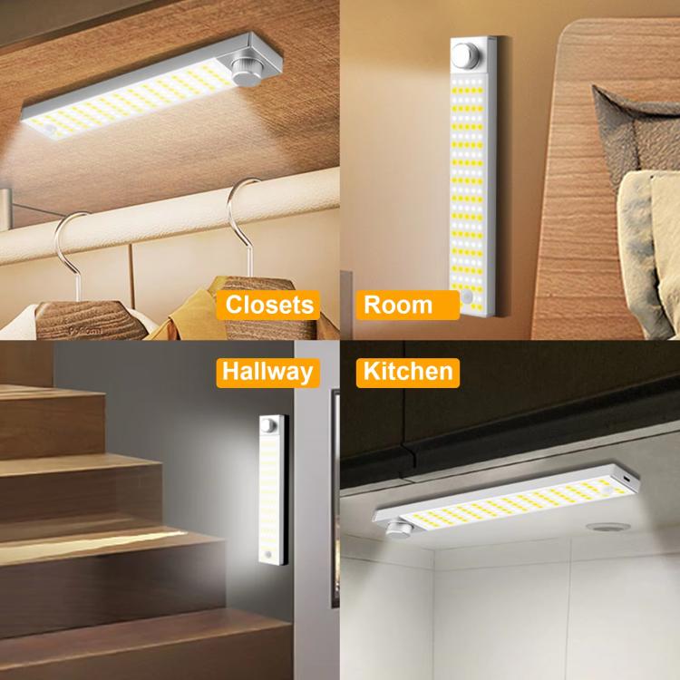 LED Cabinet Light Magnetic Motion Sensor Rechargeable Lamp 128 LEDs 3-color Temperature