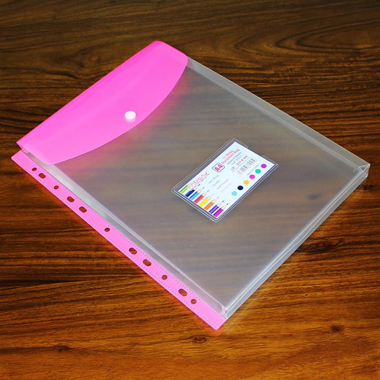 2pcs /Pack A4 Transparent Plastic File Folder 11-hole Loose-leaf Pocket with Snap Closure