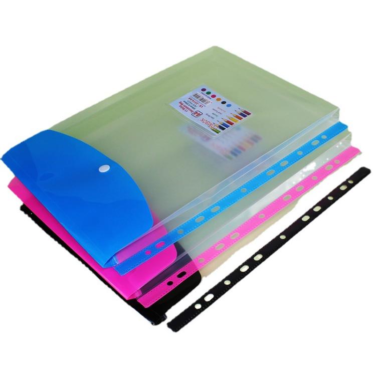 2pcs /Pack A4 Transparent Plastic File Folder 11-hole Loose-leaf Pocket with Snap Closure