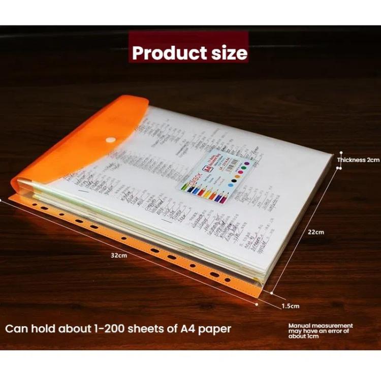 2pcs /Pack A4 Transparent Plastic File Folder 11-hole Loose-leaf Pocket with Snap Closure
