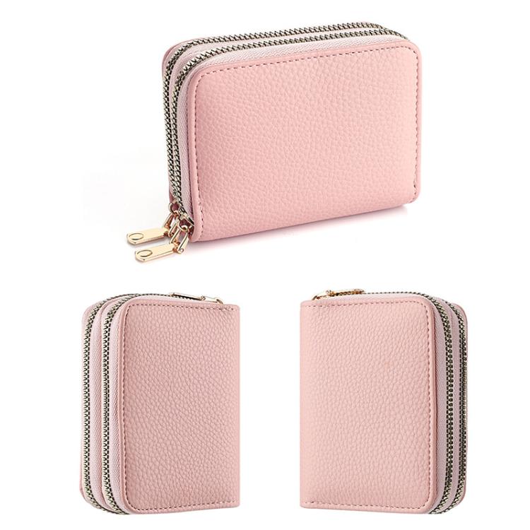 Multi-Function Organ Card Bag Double Zipper Women Wallet Large Capacity PU Card Holder