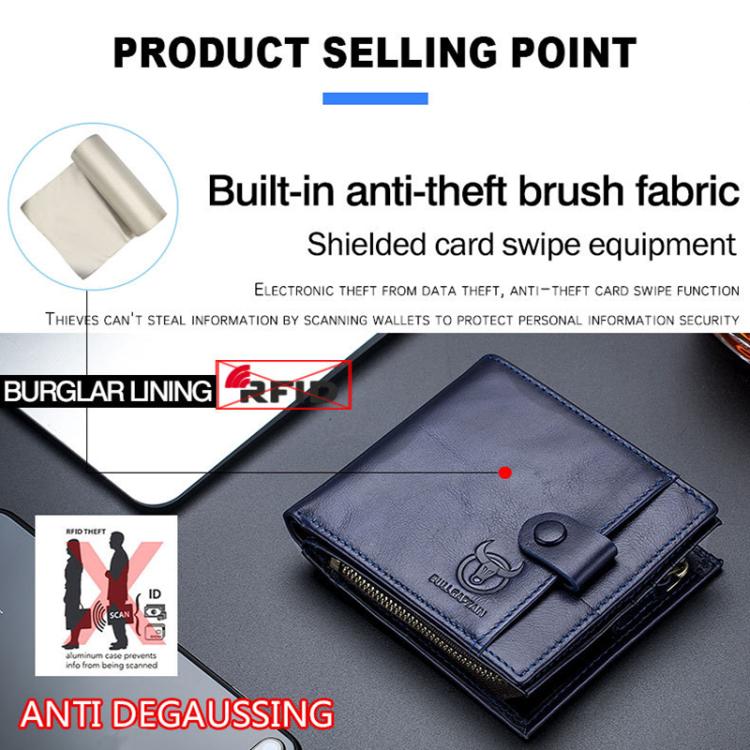 BULL CAPTAIN 038 RFID Anti-Theft Top Layer Cowhide Casual Wallet Driver ID Card Slot Wallet