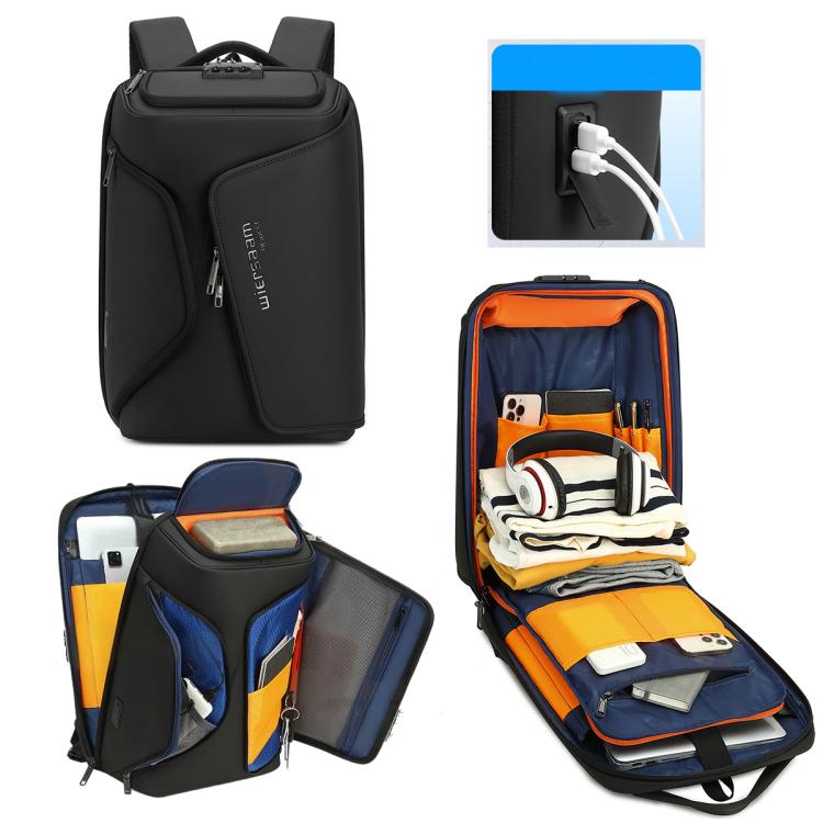 Wiersaam Men Anti-Theft Business Travel Backpack Water-Resistant Laptop Backpack With USB Charging Port