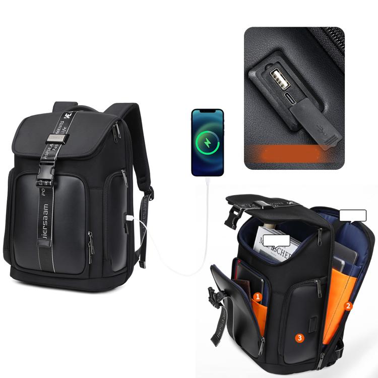 Wiersaam WY1200 Men Waterproof Anti-Theft Business Backpack Multiple Organizer Compartments, WY1200 Black