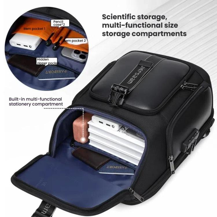 Wiersaam WY1200 Men Waterproof Anti-Theft Business Backpack Multiple Organizer Compartments, WY1200 Black