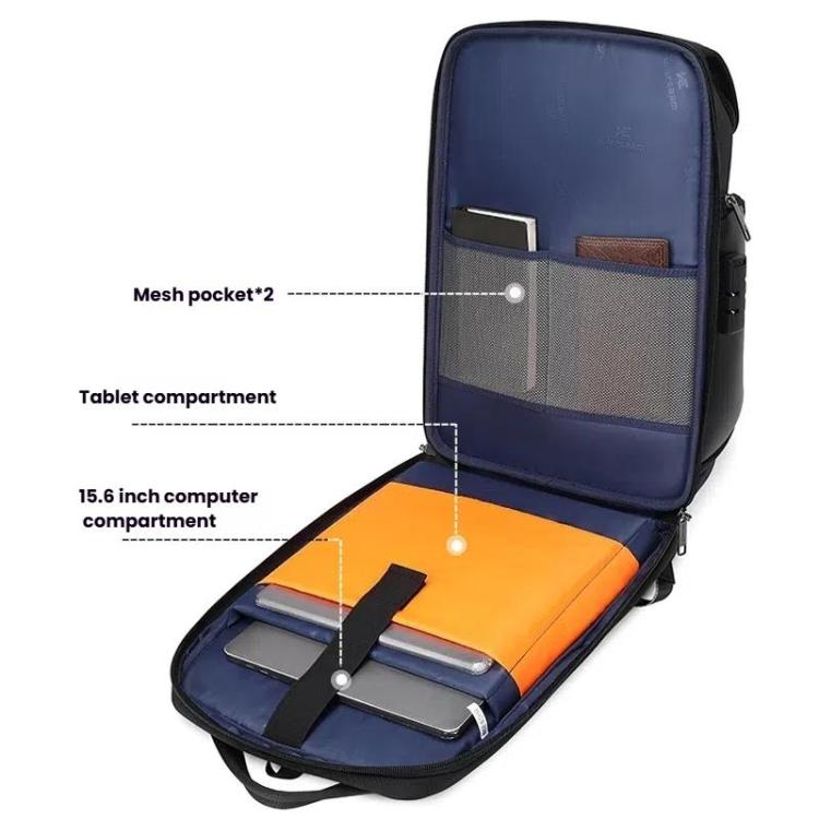 Wiersaam WY1200 Men Waterproof Anti-Theft Business Backpack Multiple Organizer Compartments, WY1200 Black