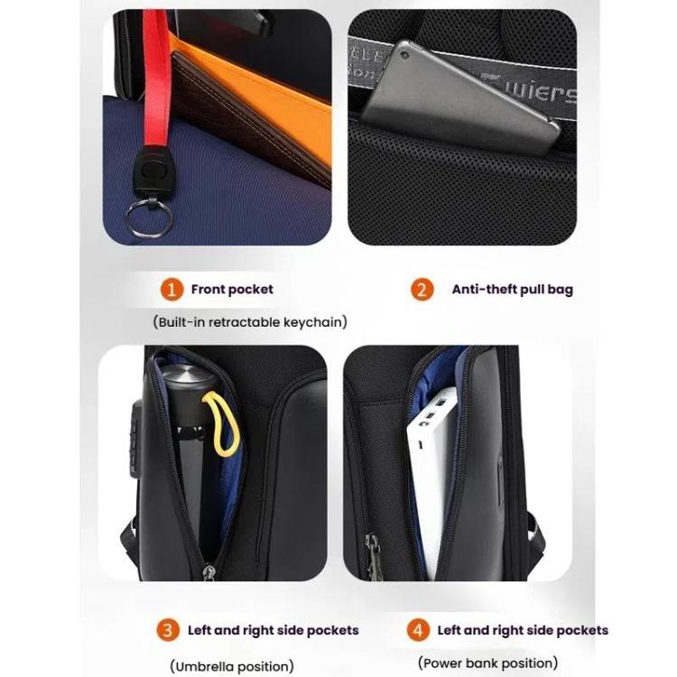 Wiersaam WY1200 Men Waterproof Anti-Theft Business Backpack Multiple Organizer Compartments, WY1200 Black