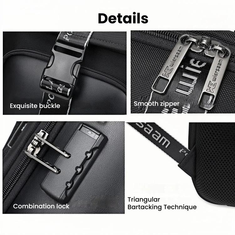 Wiersaam WY1200 Men Waterproof Anti-Theft Business Backpack Multiple Organizer Compartments, WY1200 Black