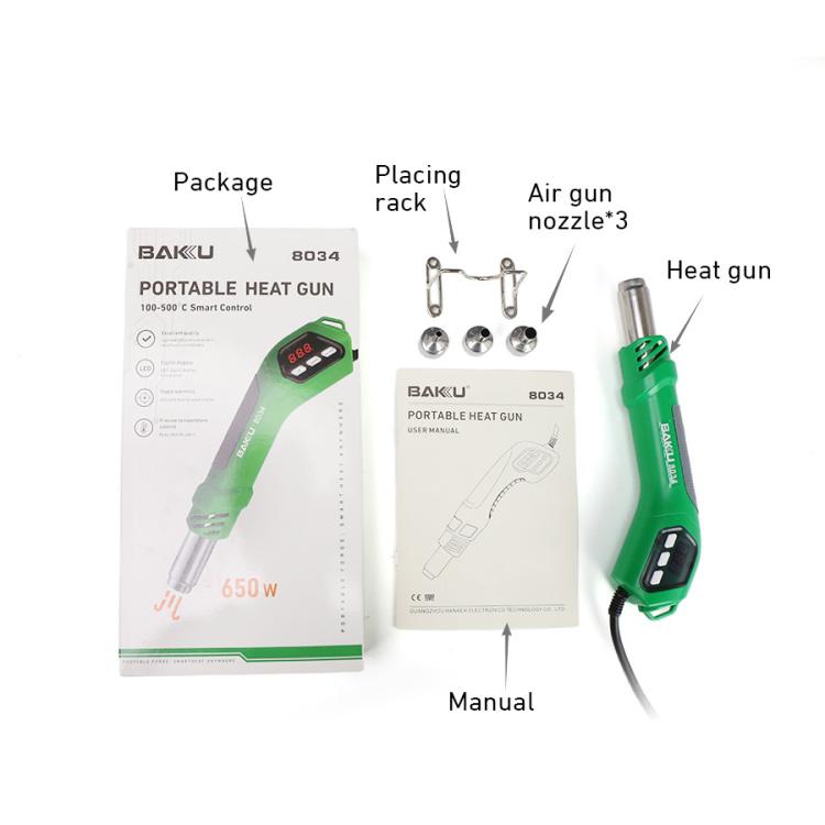 BAKU BA-8034 650W Hot Air Blower 100-500 Degrees Celsius Heat Tool With 3 Nozzles