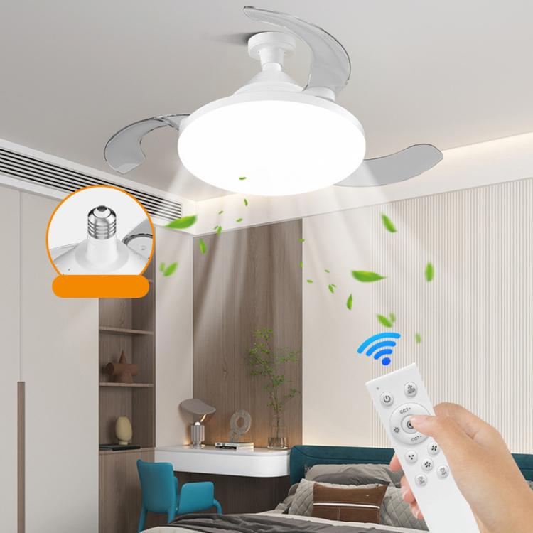22.5-inch Invisible Blade Ceiling Fan Light with E27 Socket Dimmable LED, 3 Color Temperatures, 3 Speeds, 2H/4H Time