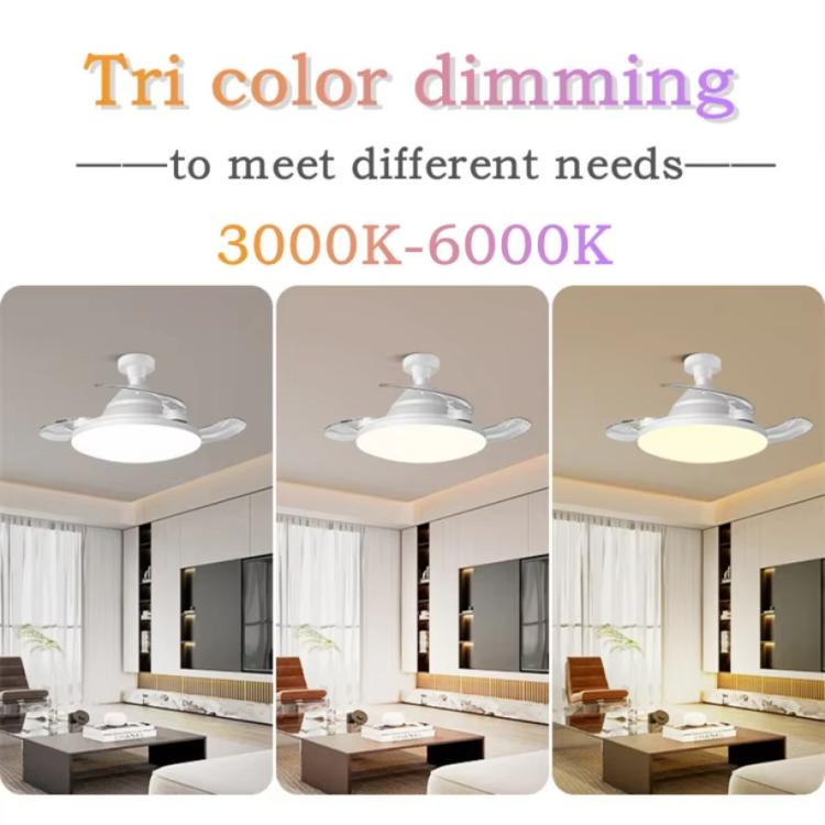 22.5-inch Invisible Blade Ceiling Fan Light with E27 Socket Dimmable LED, 3 Color Temperatures, 3 Speeds, 2H/4H Time