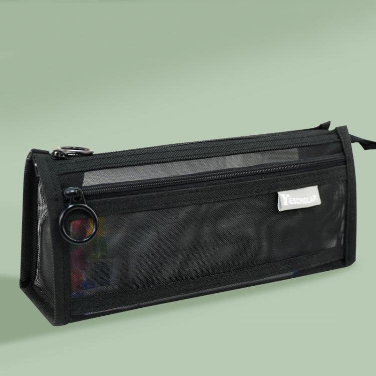 Large Capacity Double-Layer Mesh Pencil Case Triangular Base Design Exam Accessory Pouch