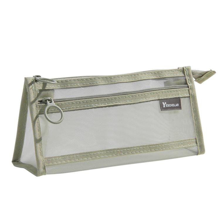 Large Capacity Double-Layer Mesh Pencil Case Triangular Base Design Exam Accessory Pouch