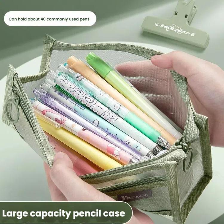 Large Capacity Double-Layer Mesh Pencil Case Triangular Base Design Exam Accessory Pouch