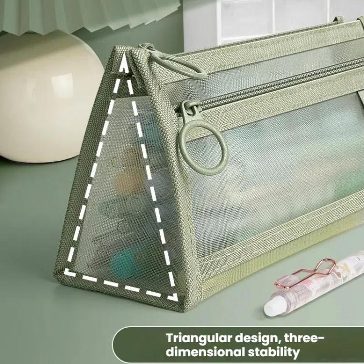 Large Capacity Double-Layer Mesh Pencil Case Triangular Base Design Exam Accessory Pouch