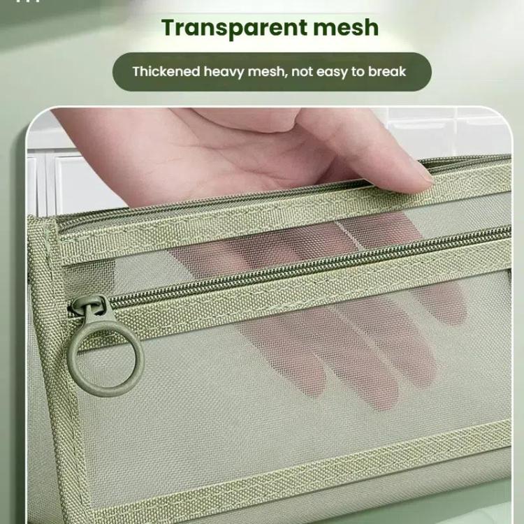 Large Capacity Double-Layer Mesh Pencil Case Triangular Base Design Exam Accessory Pouch
